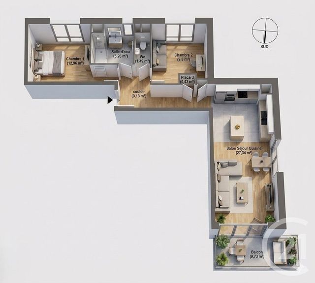 Appartement T3 à vendre - 3 pièces - 66.41 m2 - THEIX NOYALO - 56 - BRETAGNE - Century 21 Tex'Immo