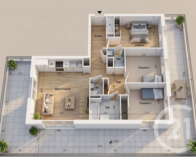 Appartement T4 à vendre - 4 pièces - 76.38 m2 - THEIX NOYALO - 56 - BRETAGNE - Century 21 Tex'Immo